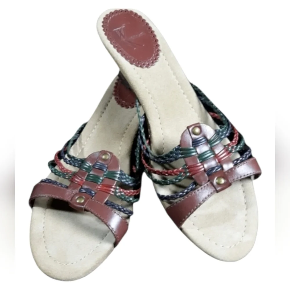 White Mountain Wedge Sandal Braided Leather SZ 7.5M